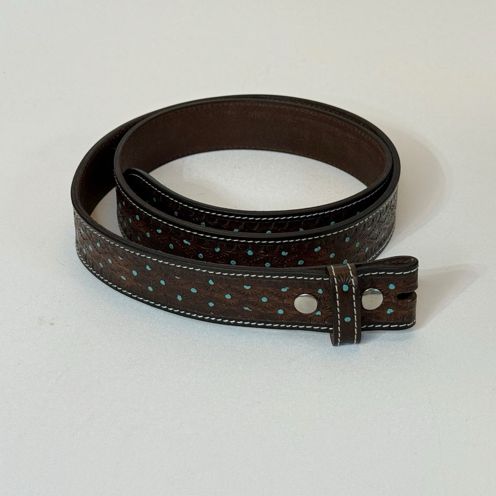 Western Brown & Teal Leather Unisex Belt Size 46